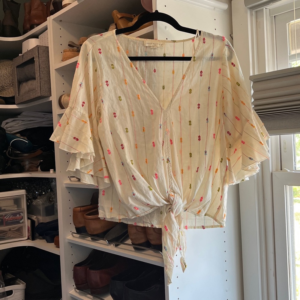 Lovestitch Ruffled Tie-Front Blouse